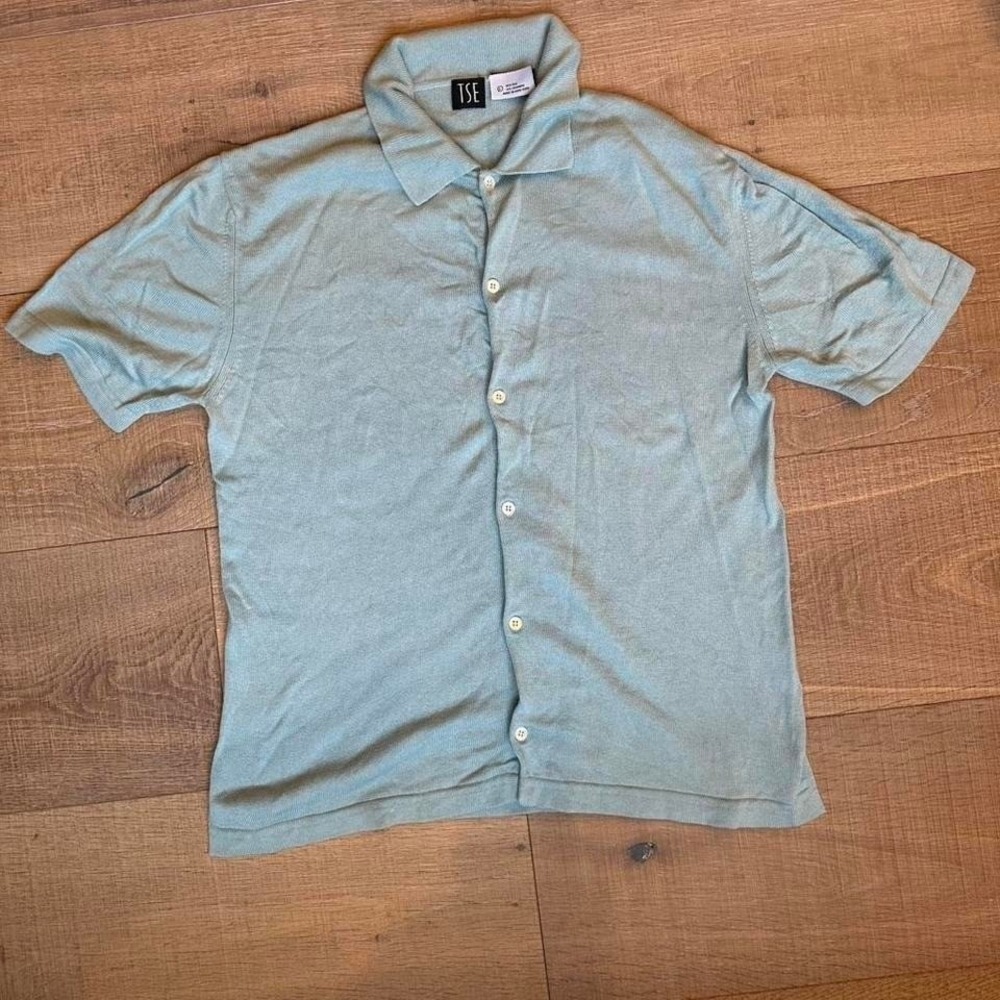 TSE blue/green silk and cashmere button‎ up shirt Size S/M